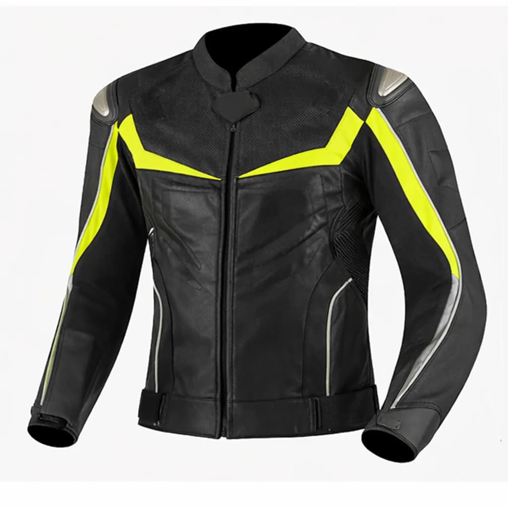 Neon Crest Motorcycle Leather Jacket front view